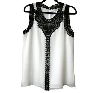 Kobi Halperin Tank Top Size Medium White Black Embroidered Lace Sleeveless